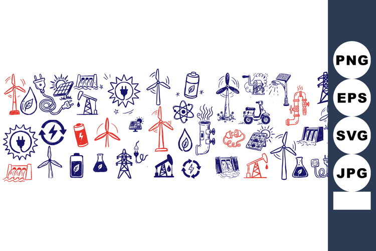Hand Drawn Renewable Energy Vector Icons Bundle