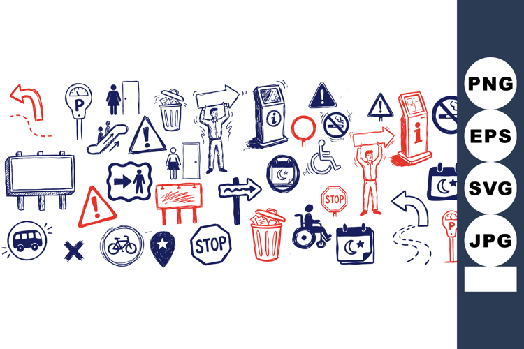 Hand Drawn Traffic Sign Vector Clipart Bundle for Crafts