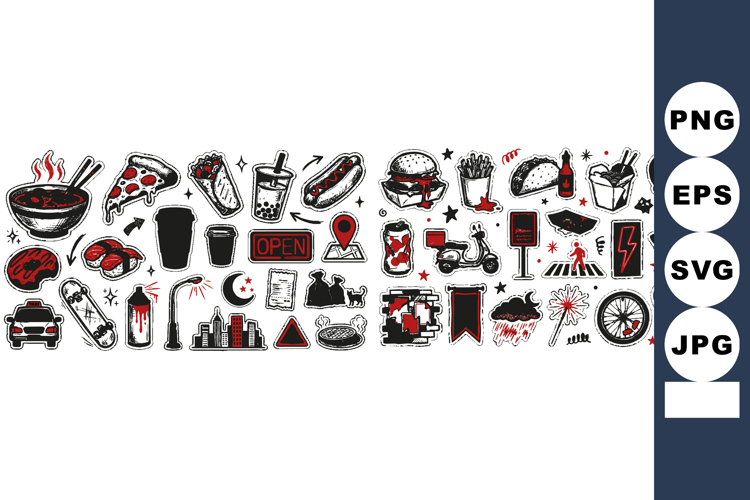 Hand Drawn Urban Doodle Icon Vector Bundle for Crafts