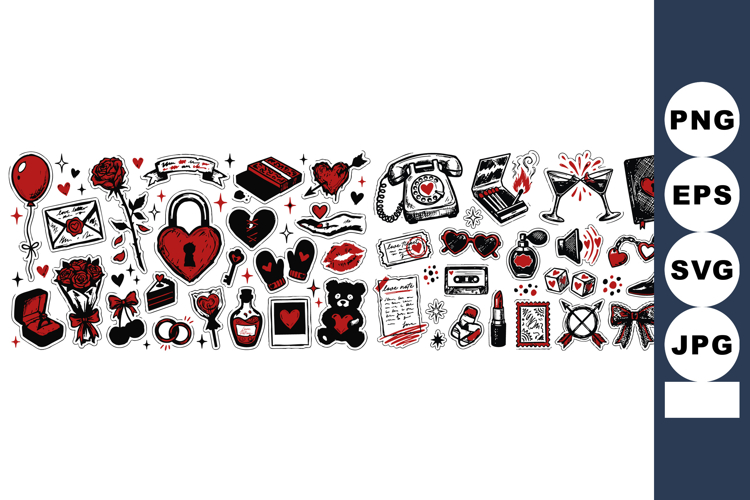 Romantic Vintage Love Doodle Clipart Bundle