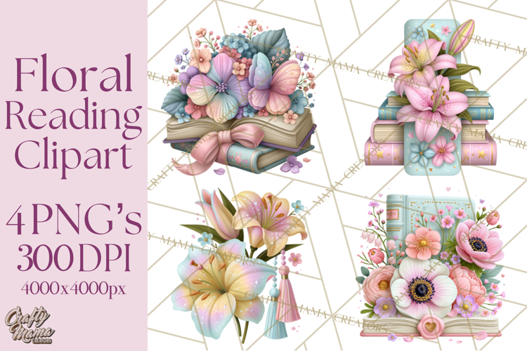 Bookish Blooms Floral Reading   Stationery PNG Clipart