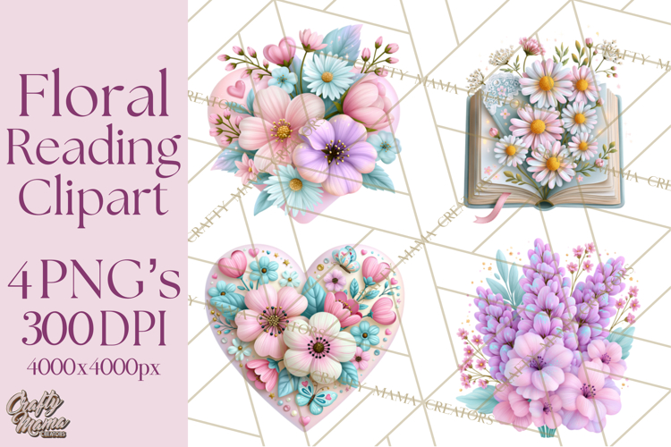 Bookish Blooms Floral Reading & Stationery PNG Clipart