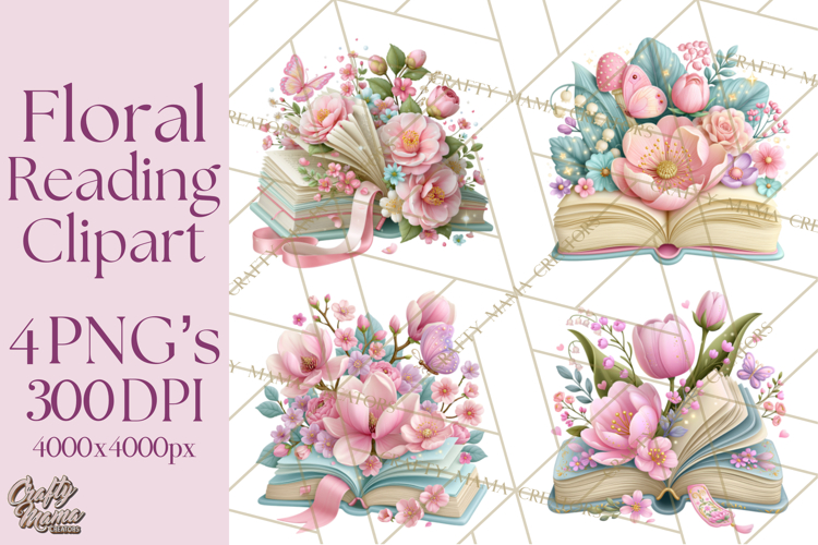 Bookish Blooms Floral Reading & Stationery PNG Clipart