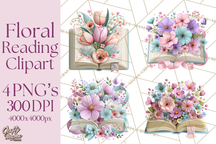 Bookish Blooms Floral Reading & Stationery PNG Clipart