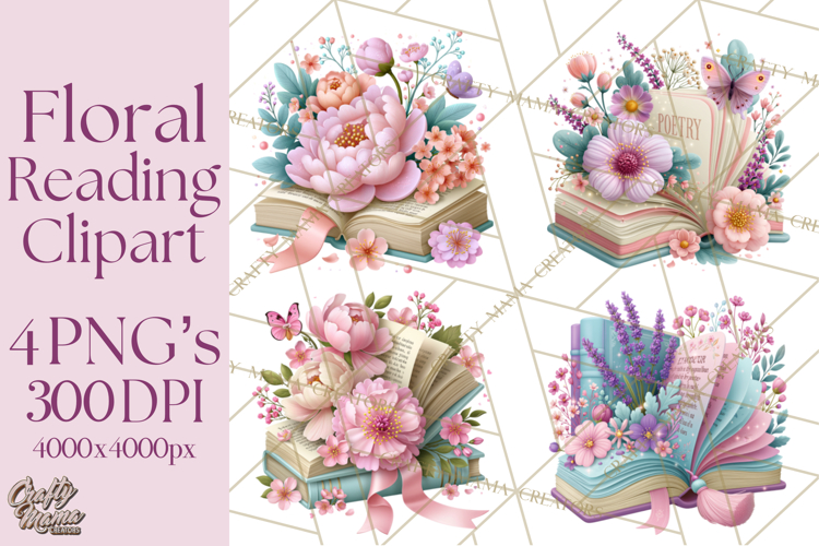 Bookish Blooms Floral Reading & Stationery PNG Clipart