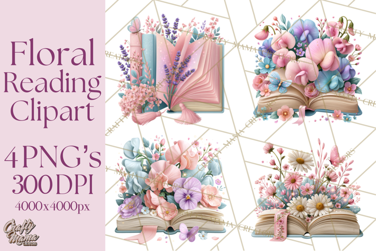 Bookish Blooms Floral Reading & Stationery PNG Clipart