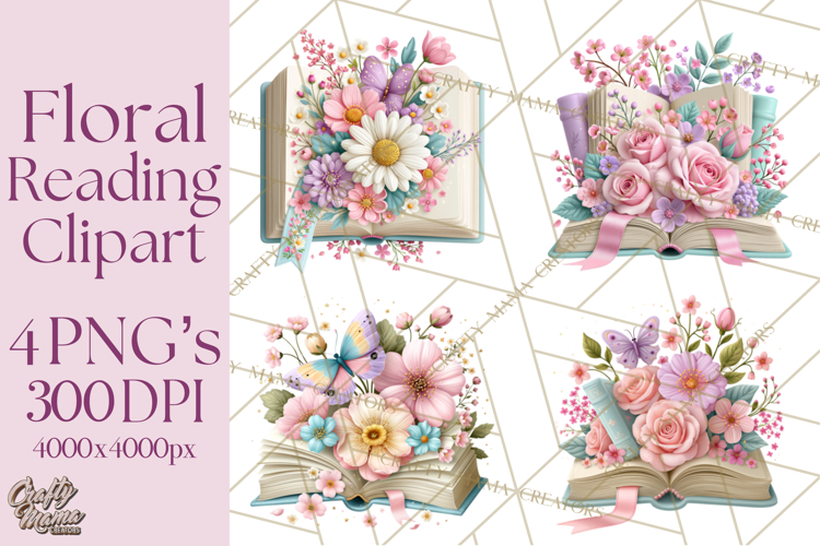 Bookish Blooms Floral Reading & Stationery PNG Clipart