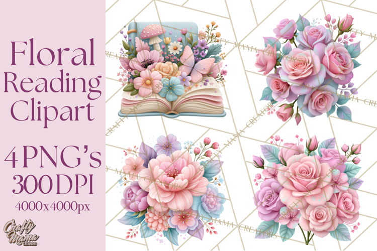 Bookish Blooms Floral Reading & Stationery PNG Clipart