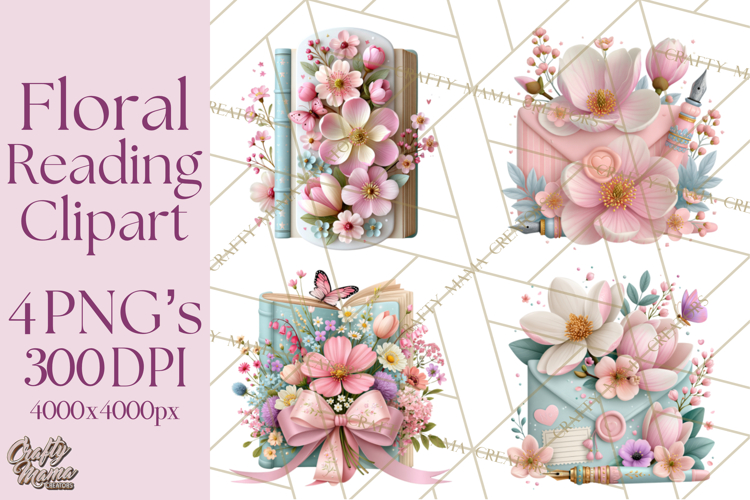 Bookish Blooms Floral Reading & Stationery PNG Clipart