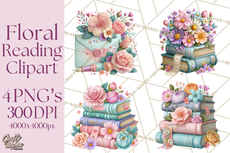 Bookish Blooms Floral Reading & Stationery PNG Clipart
