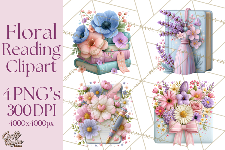 Bookish Blooms Floral Reading & Stationery PNG Clipart