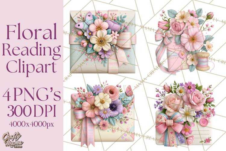 Bookish Blooms Floral Reading & Stationery PNG Clipart