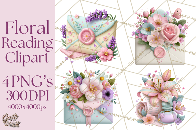 Bookish Blooms Floral Reading & Stationery PNG Clipart