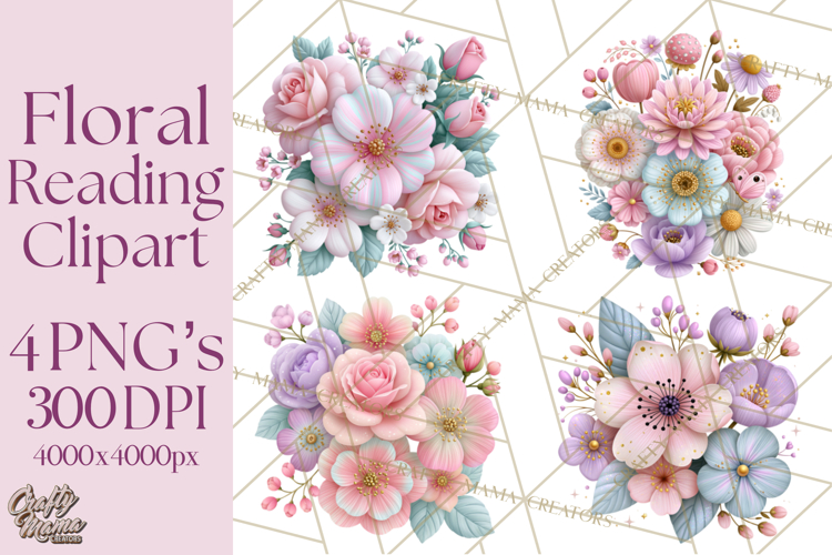 Bookish Blooms Floral Reading & Stationery PNG Clipart