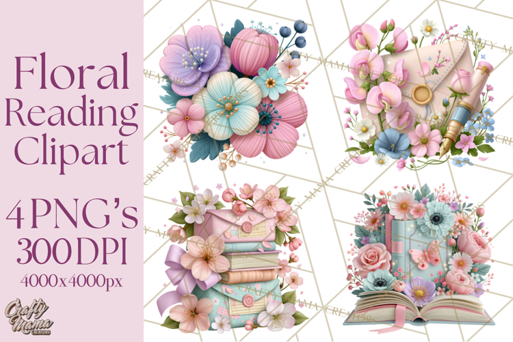 Bookish Blooms Floral Reading & Stationery PNG Clipart