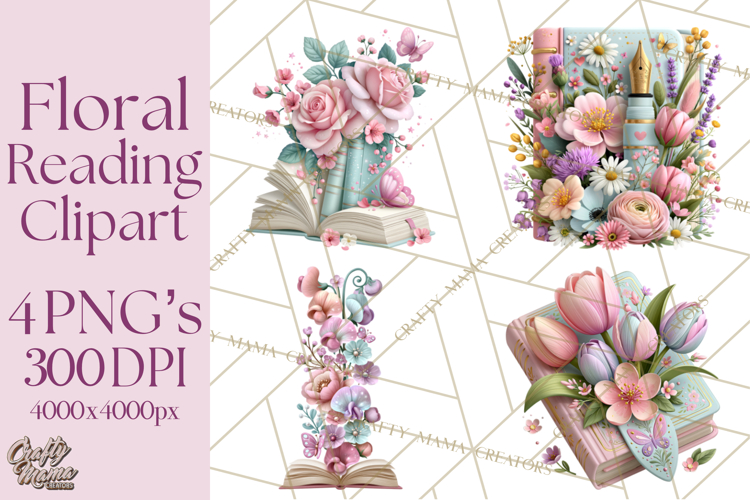 Bookish Blooms Floral Reading & Stationery PNG Clipart