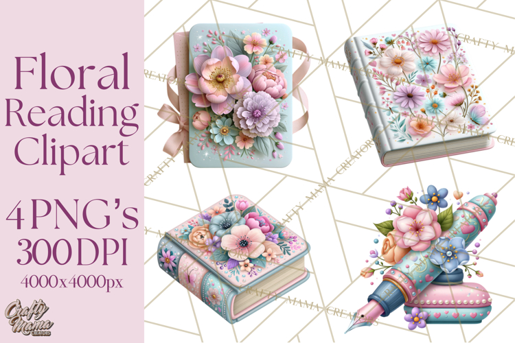 Bookish Blooms Floral Reading & Stationery PNG Clipart