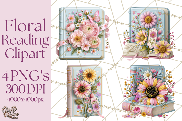 Bookish Blooms Floral Reading & Stationery PNG Clipart
