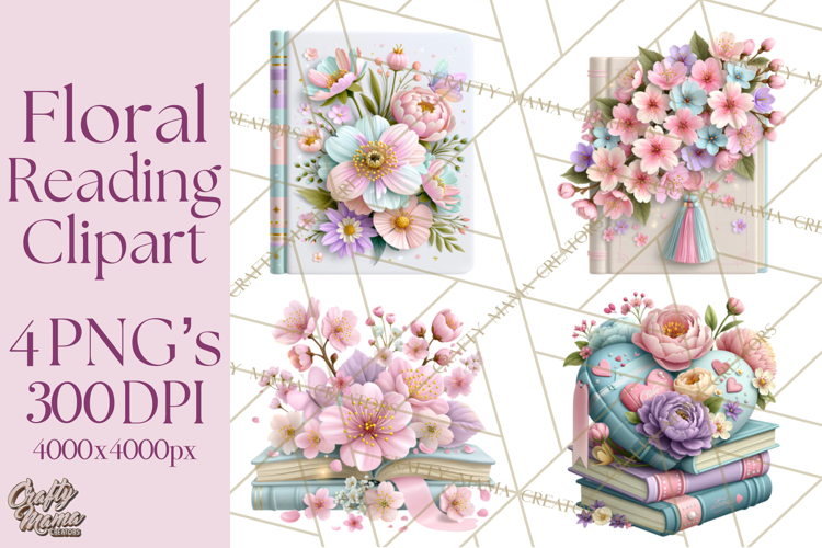 Bookish Blooms Floral Reading & Stationery PNG Clipart