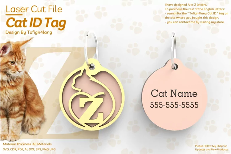 Z | Cat ID Tag | Cat ID Tag Slide On Collar| laser cut | SVG