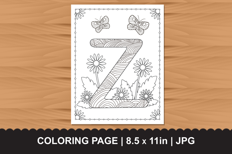 Letter Z Coloring Page with Butterflies and Flowers