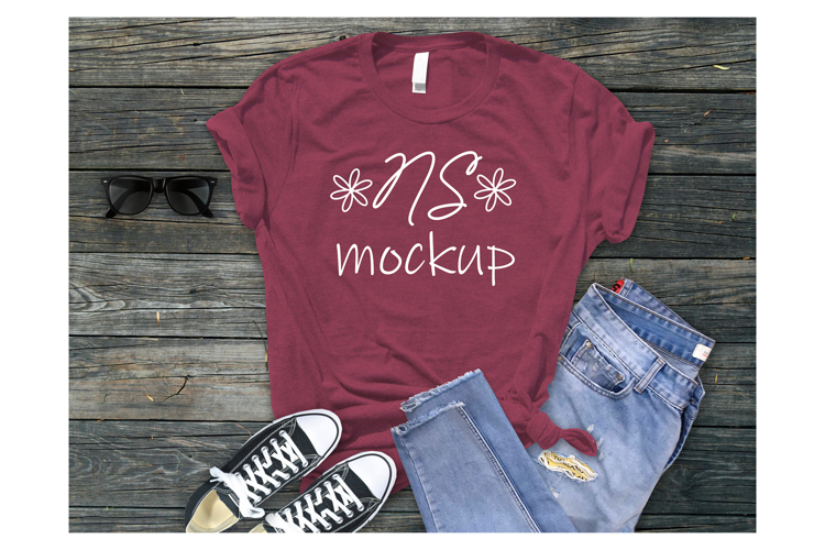 BELLA CANVAS 3001 t-shirt mockup MAROON HEATHER