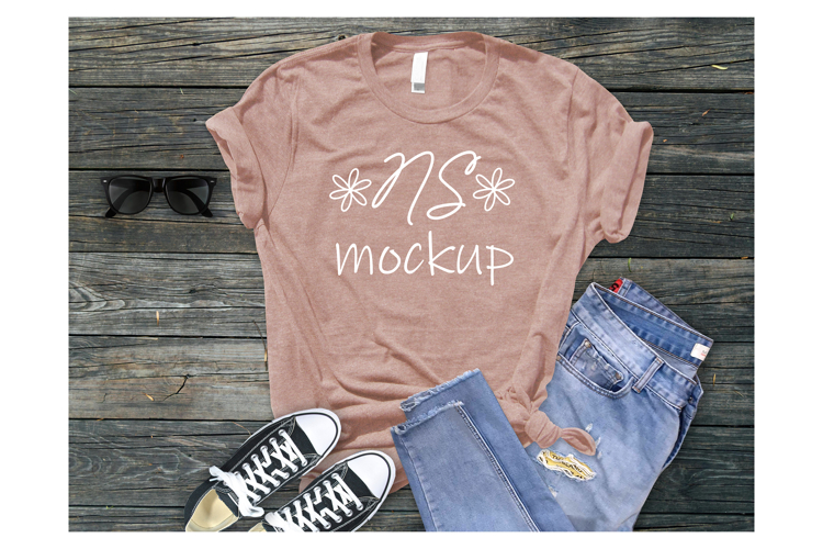 BELLA CANVAS 3001 t-shirt mockup PEACH HEATHER