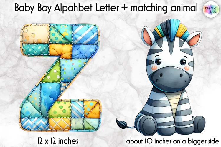 Cute Patchwork Baby Alphabet and Baby Animals PNG, Monogram