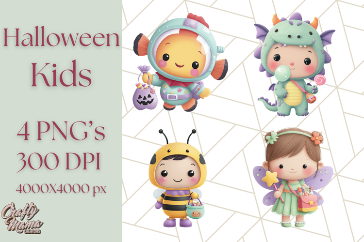 Kawaii Halloween Clipart Cute Kids and Candy Elements Png