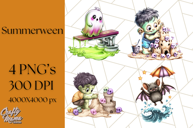 Summerween Beach Party Clipart PNG, Halloween Beach Art