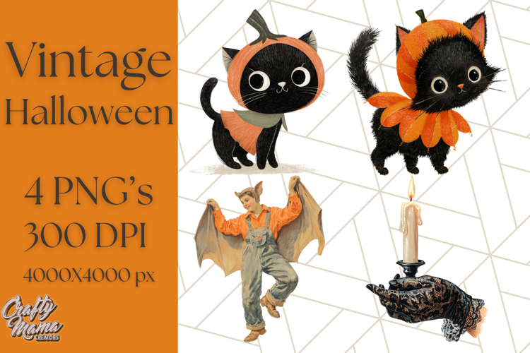 Vintage Halloween PNG Clipart, 1950s Retro Graphics Clip Art