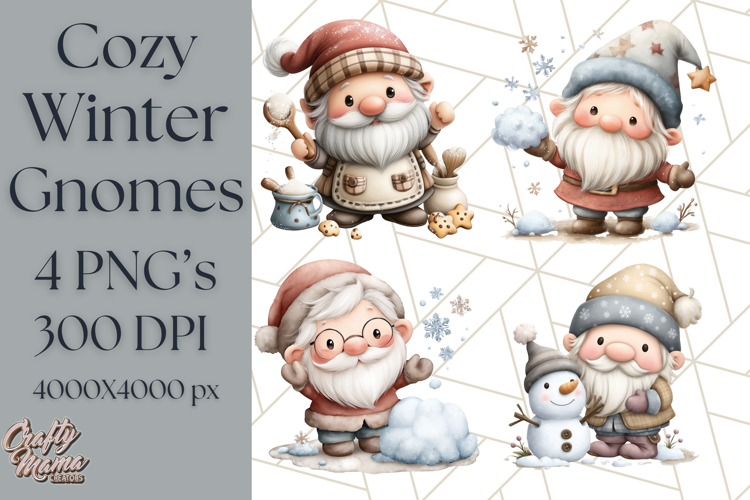Watercolor Winter Gnome Clipart, Cute Gnome Christmas PNG