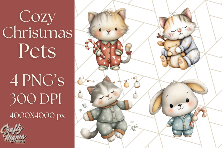 Christmas Pets in Pajamas Clipart PNG, Christmas Png Clipart