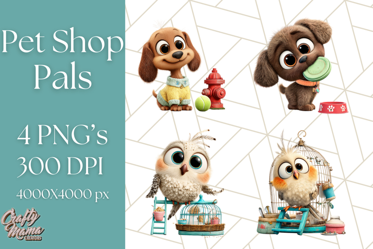 Pet Shop Clipart, Cute Big Eyed Animals, Kawaii Pets PNG