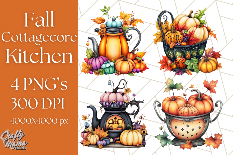 Fall Cottagecore Kitchen Clipart, Cozy Autumn Kitchen PNG