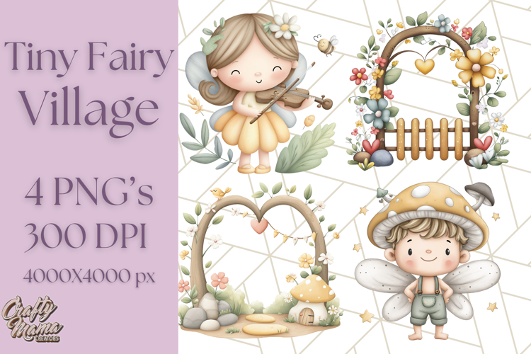 Whimsical Fairy Village Clipart PNG for Kids, Fairytales Png