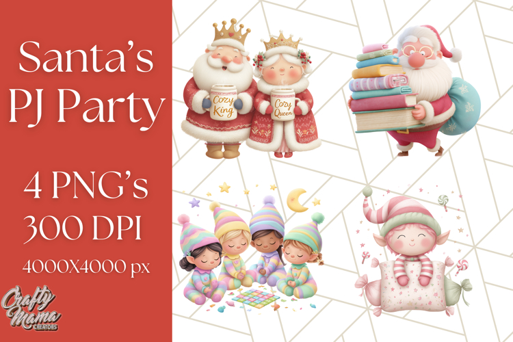 Santa’s Pajama Day Clipart, Cute Christmas Bedtime PNG