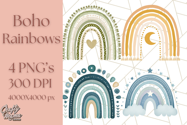 Boho Rainbow PNG Clipart, Earthy Arches & Minimal Shapes