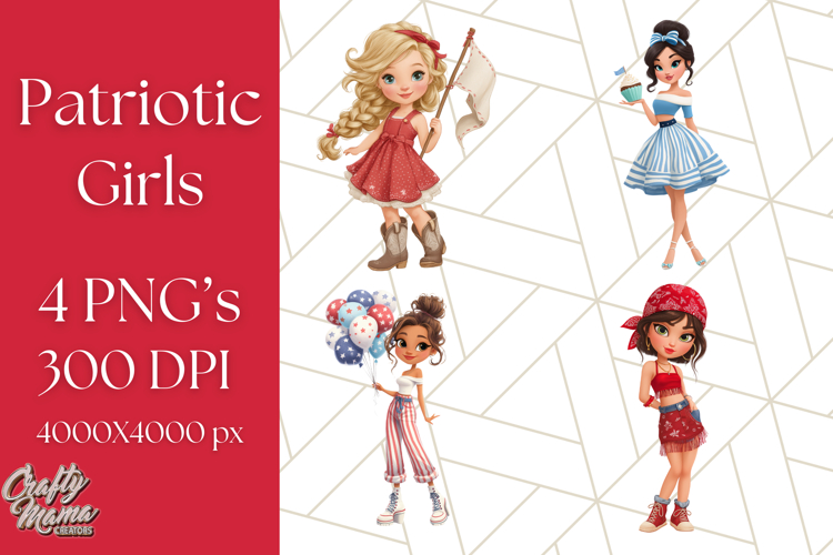 Patriotic Fashion Girl Clipart PNG for 4th of July