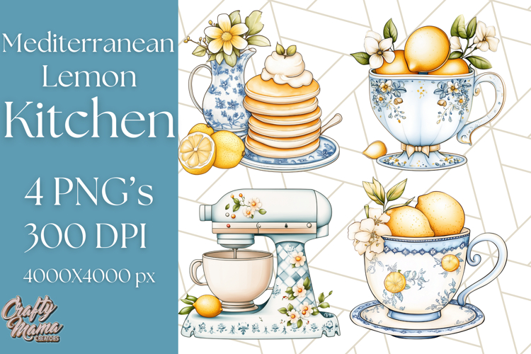 Mediterranean Cottagecore Kitchen PNG Clipart with Lemons