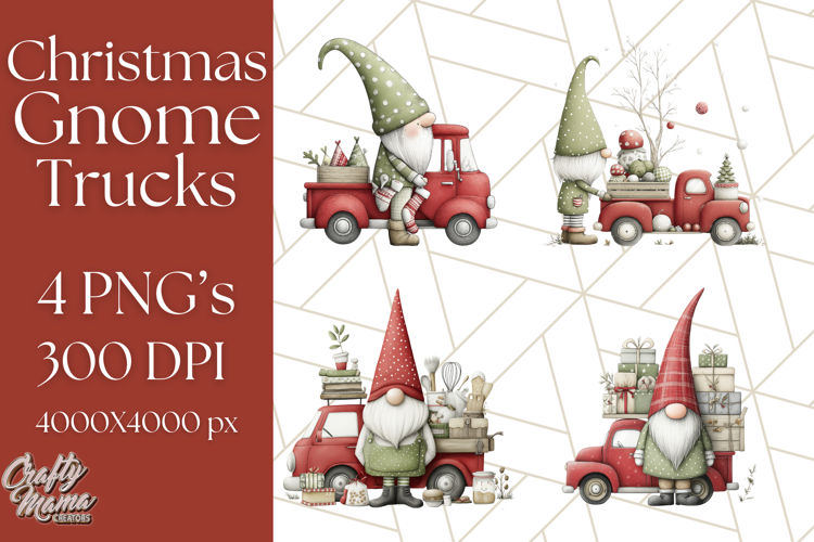 Vintage Truck Christmas Gnomes Clipart PNG, Cute Gnome Png