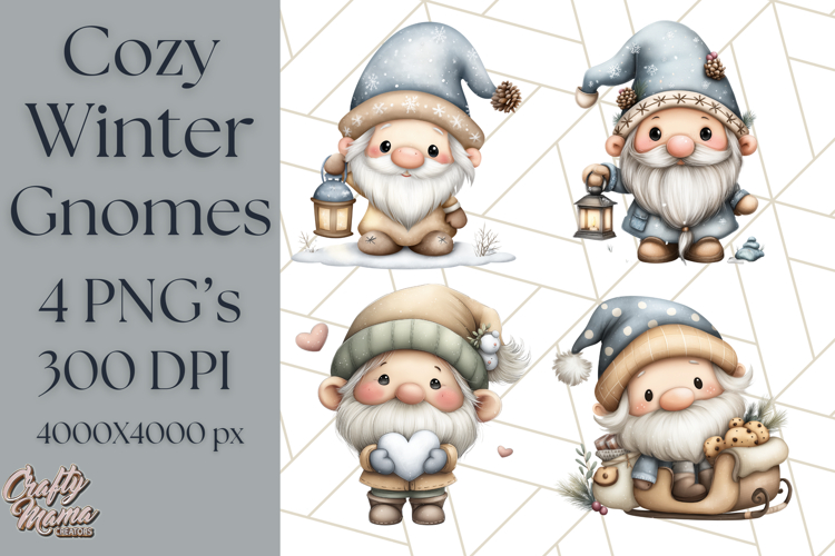 Watercolor Winter Gnome Clipart, Cute Gnome Christmas PNG