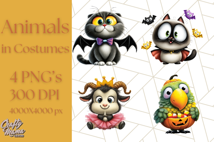 Halloween Animals in Costumes Clipart PNG, Cute Pets Art