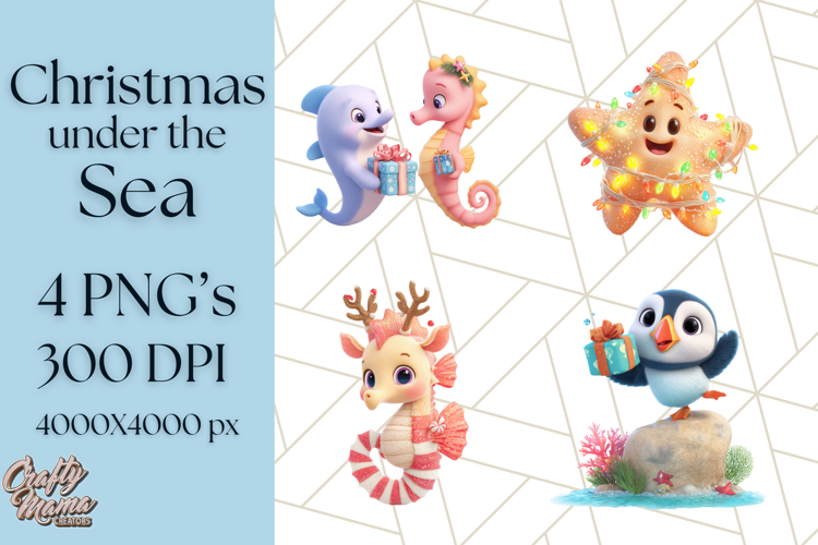 3D Under the Sea Christmas Clipart, Ocean Christmas PNG