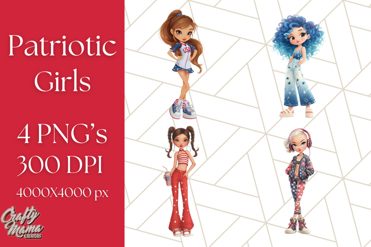 Patriotic Fashion Girl Clipart PNG for 4th of July