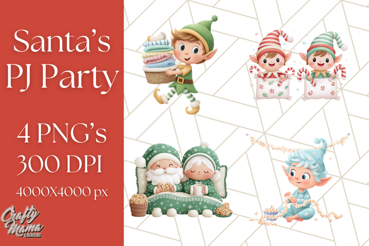 Santa’s Pajama Day Clipart, Cute Christmas Bedtime PNG