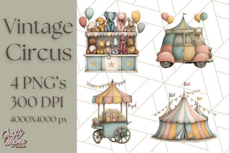 Vintage Carnival Animals Clipart PNG, Retro Circus Elements example image 1