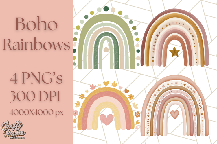 Boho Rainbow PNG Clipart, Earthy Arches & Minimal Shapes