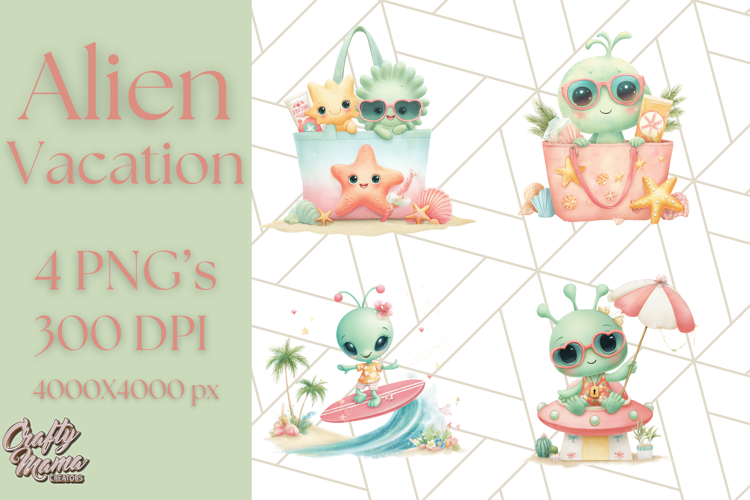 Alien Vacation Clipart PNG, Cute Summer Galaxy Art Clip Art