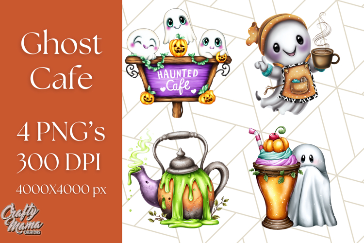 Ghost Café PNG Clipart, Cute Ghost Baristas Halloween Treats